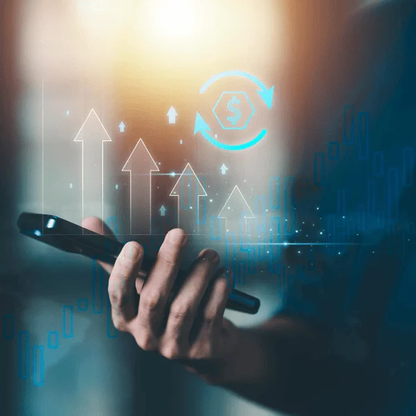 Image illustrant l'utilisation de la blockchain dans les entreprises, avec des graphiques et des icônes de technologie.